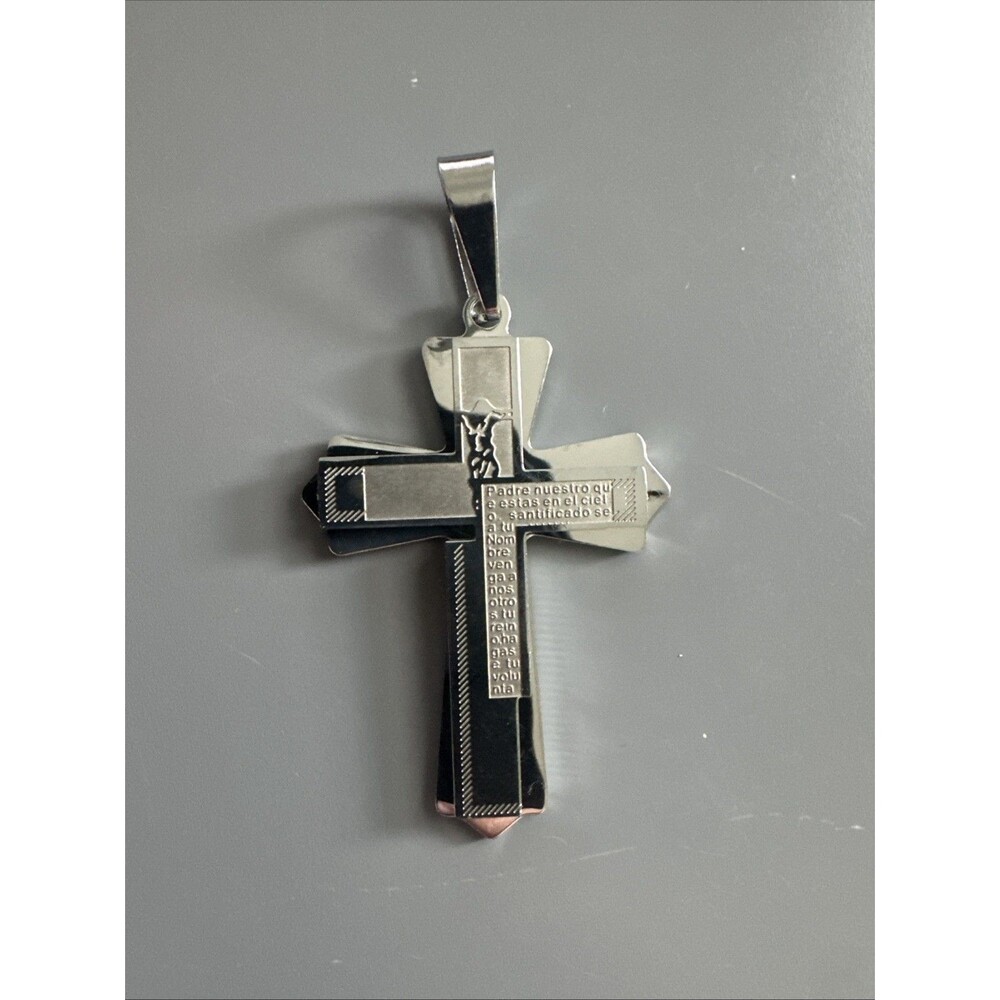Double Silver Cross Pendant 24 Inch Chain Stainless Steel Religious Gift Faith